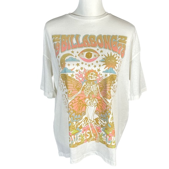 Billabong Tops - Billabong Graphic Tee NWT Womens XS White Love Is All Cosmic Butterfly oversized